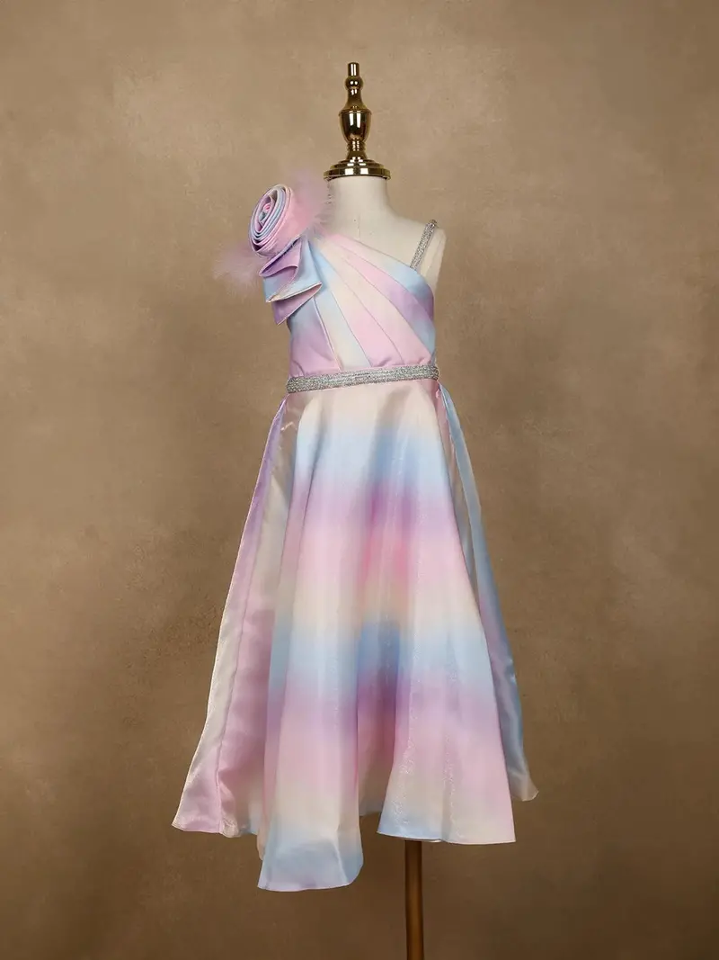 Multicolor Abstract Designed Organza Party Gown For Girls 1