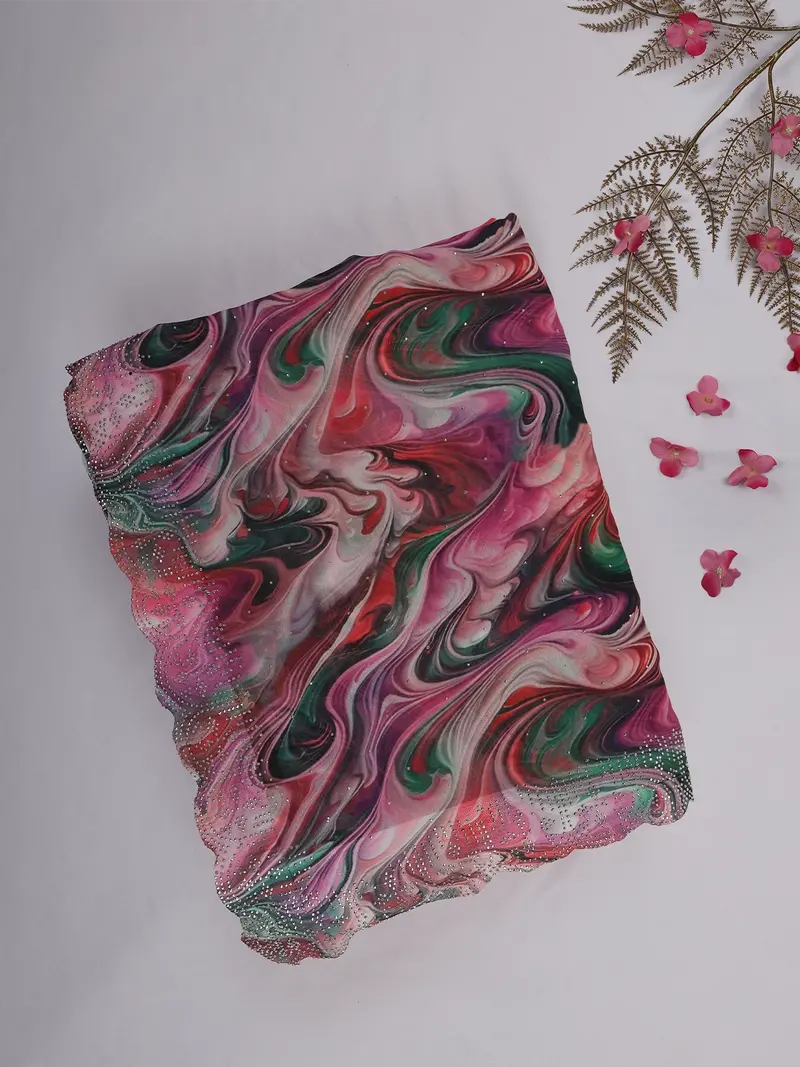 Multicolor Abstract Printed Design Chiffon Saree 1
