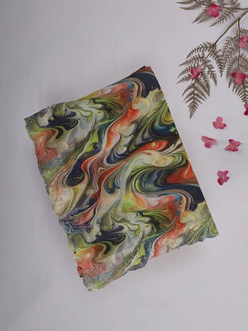 Multicolor Abstract Printed Design Chiffon Saree 1