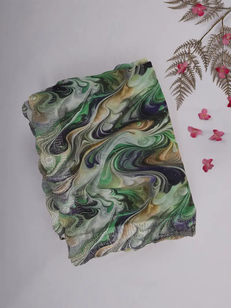 Multicolor Abstract Printed Design Chiffon Saree 1