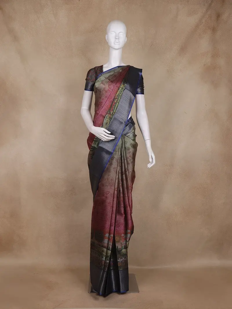 Multicolor Abstract Printed Design Mixed Cotton Fancy Saree With Zari Border 1