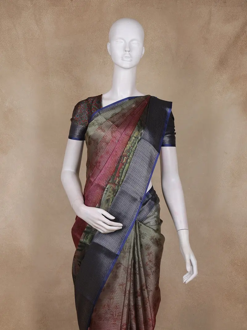 Multicolor Abstract Printed Design Mixed Cotton Fancy Saree With Zari Border 2