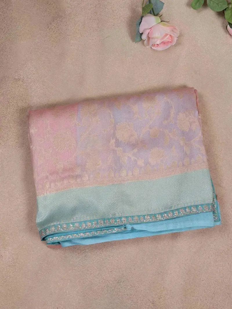 Multicolor Banarasi Saree With Zari Butta On The Body And Paired With Designer Blouse 1