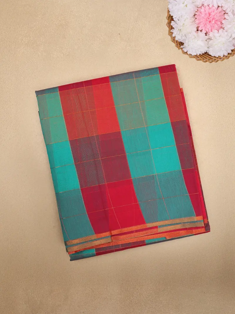 Multicolor Checked Design Cotton Saree With Contrast Border 1
