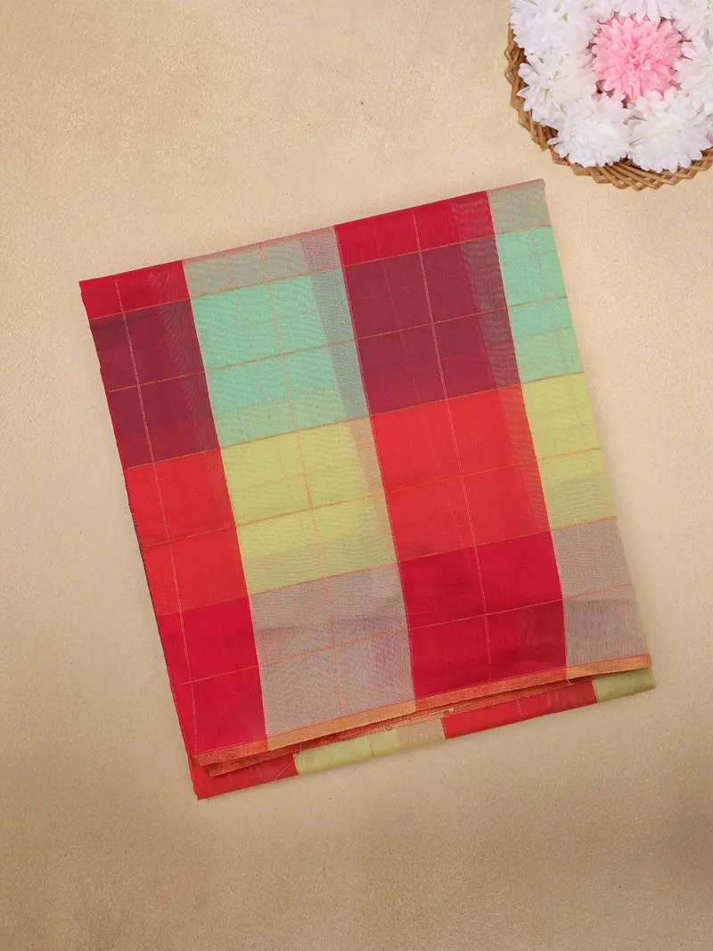 Multicolor Checked Design Cotton Saree With Contrast Border 1