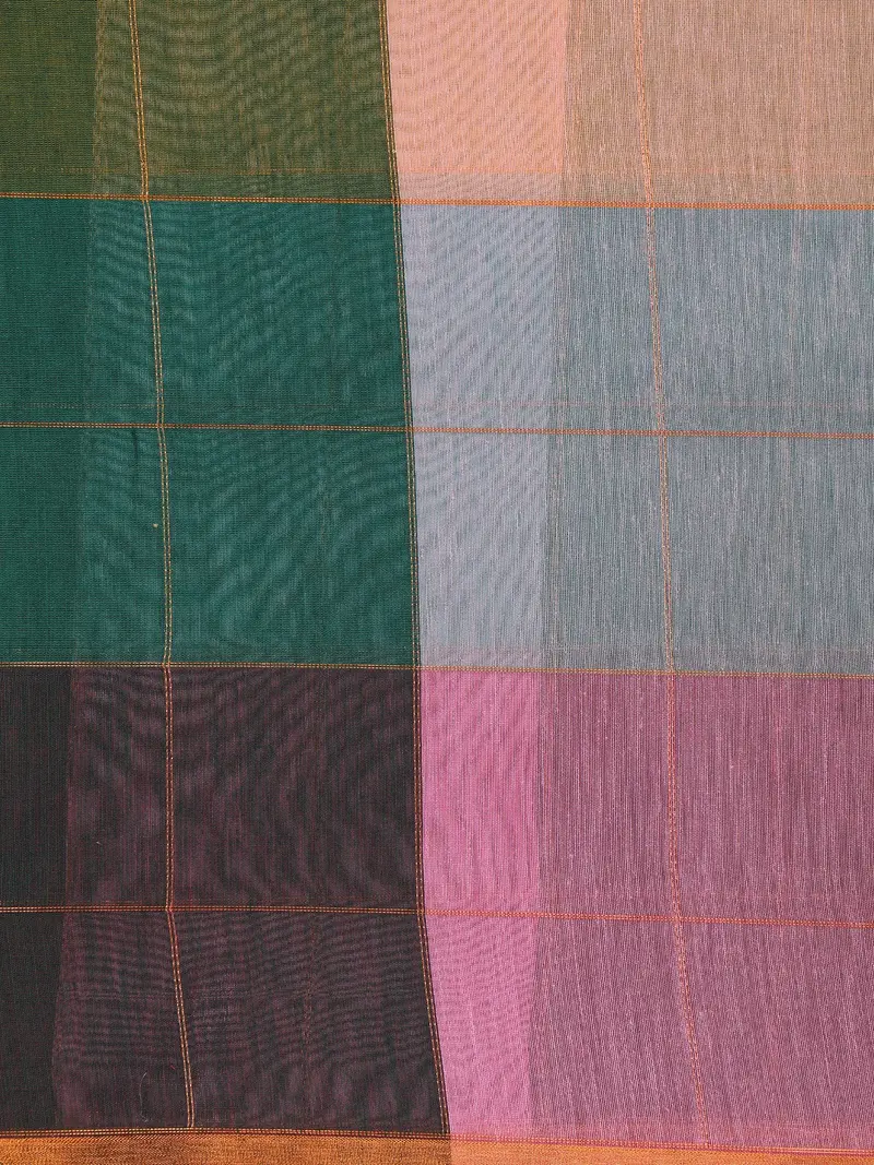 Multicolor Checked Design Cotton Saree With Contrast Border 2