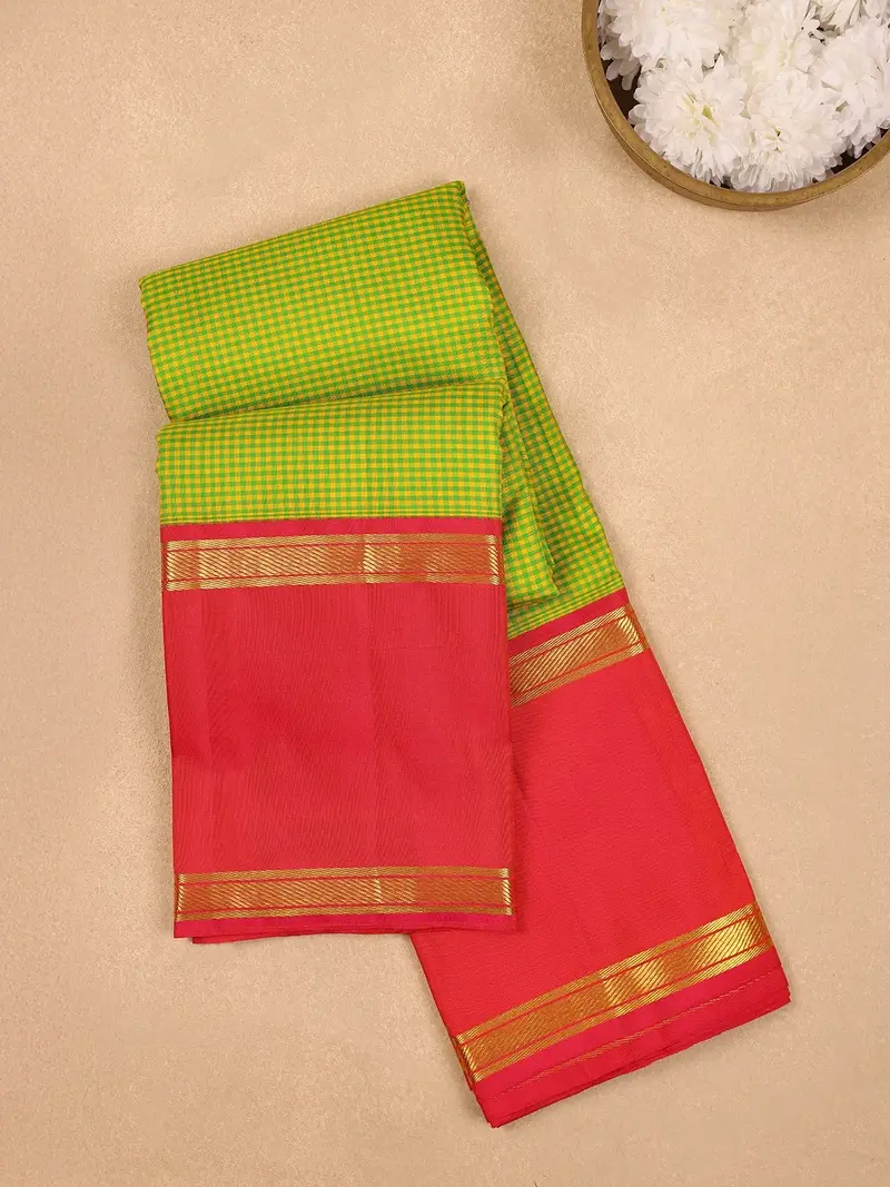 Multicolor Checkered Woven Korvai Pure Kanchipuram Silk Saree 1