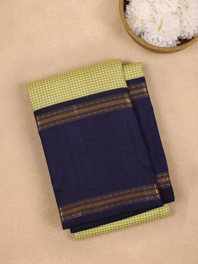 Multicolor Checks Woven Korvai Pure Kanchipuram Silk Saree 1