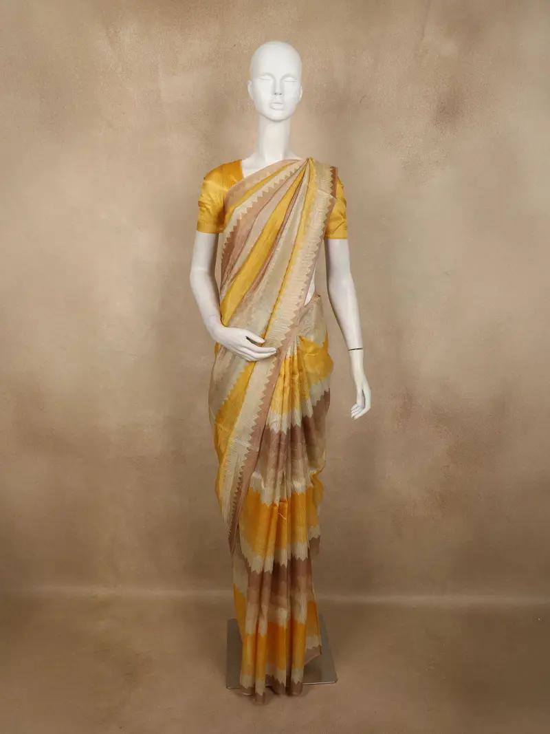 Multicolor Chevron Pattern Design Pure Organza Saree With Self Border 1