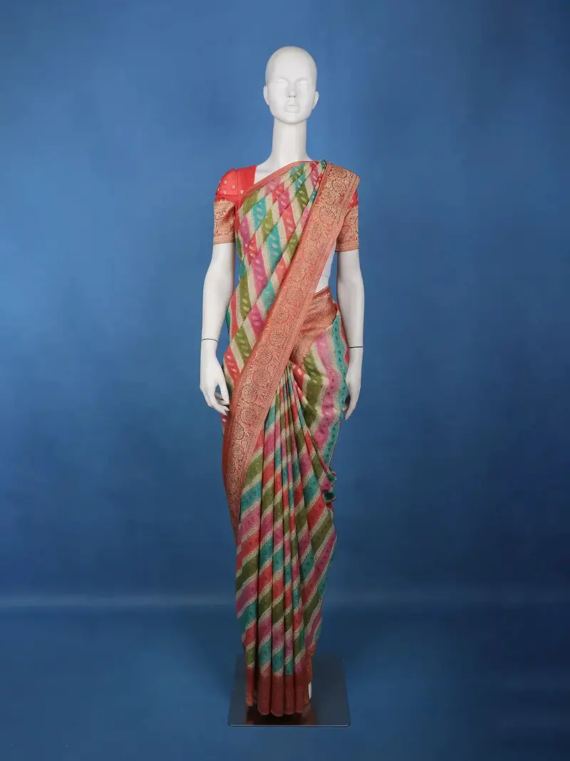 Multicolor Diagonal Stripes Banarasi Silk Saree 1