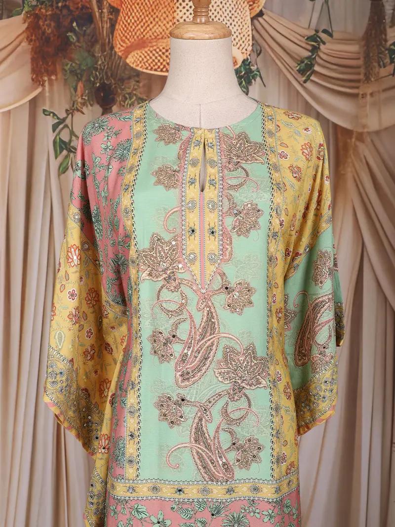 Multicolor Floral Design Crepe Kaftan Suit 2
