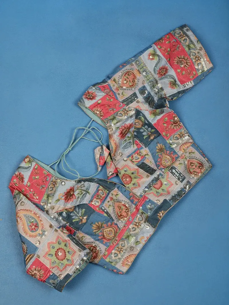 Multicolor Floral Design Silk Readymade Blouse 1