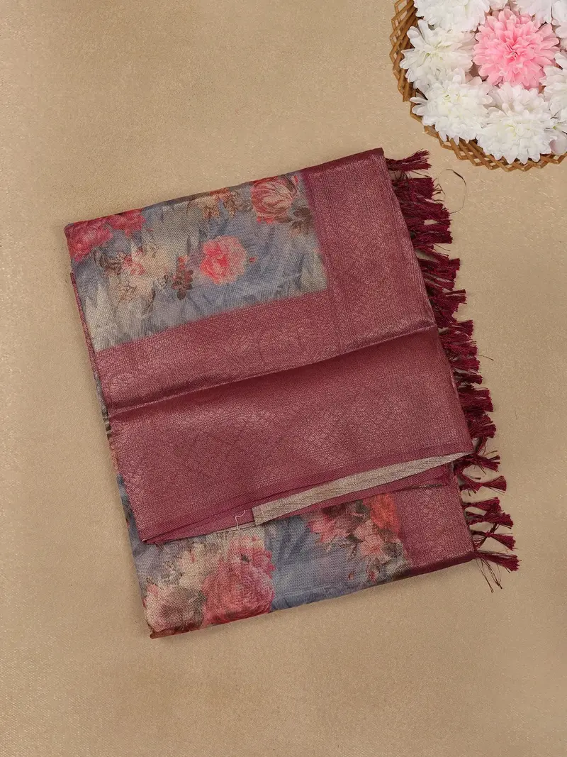 Multicolor Floral Digital Printed Fancy Barbari Silk Saree 1