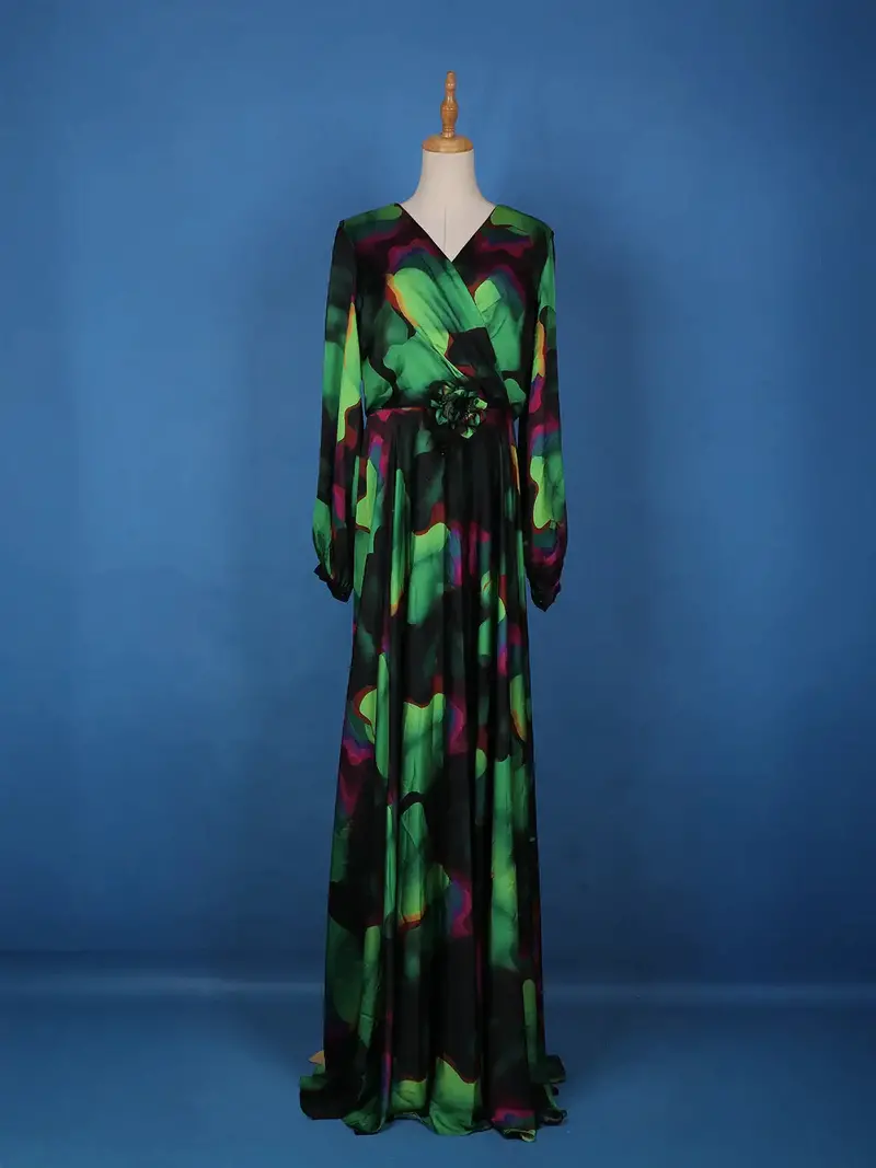 Multicolor Floral Print Chiffon Partywear Gown 1