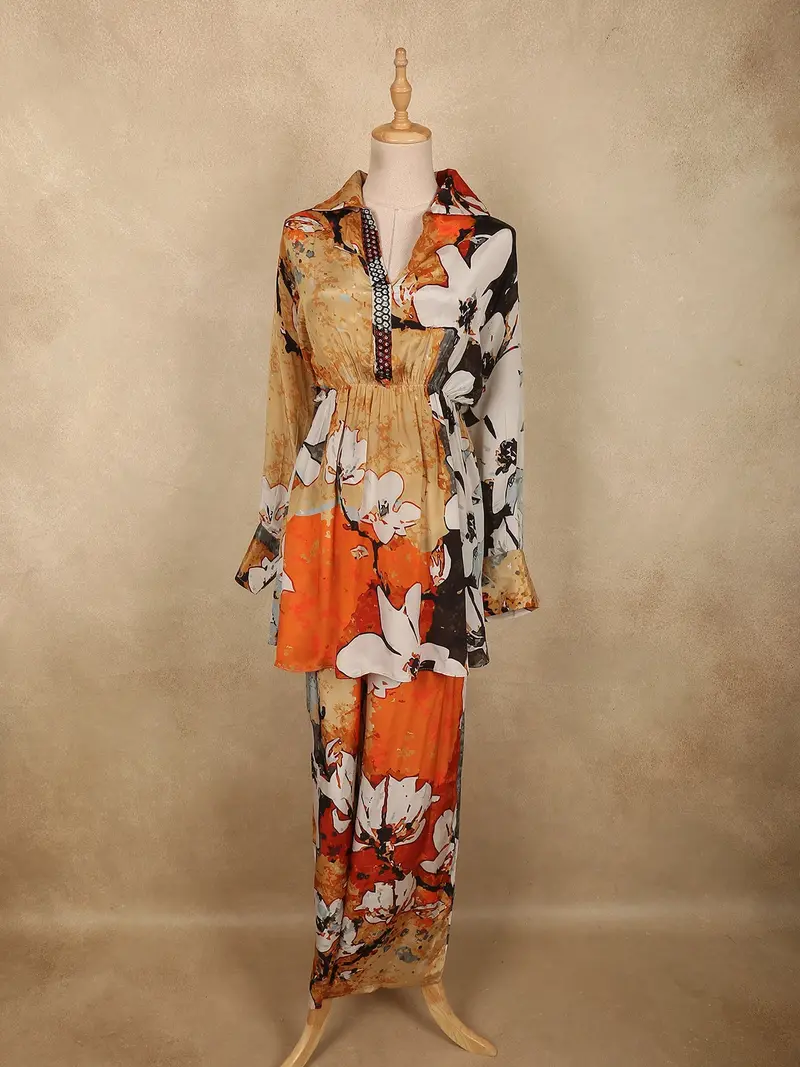 Multicolor Floral Printed Design Chiffon Peplum Palazzo Suit 1