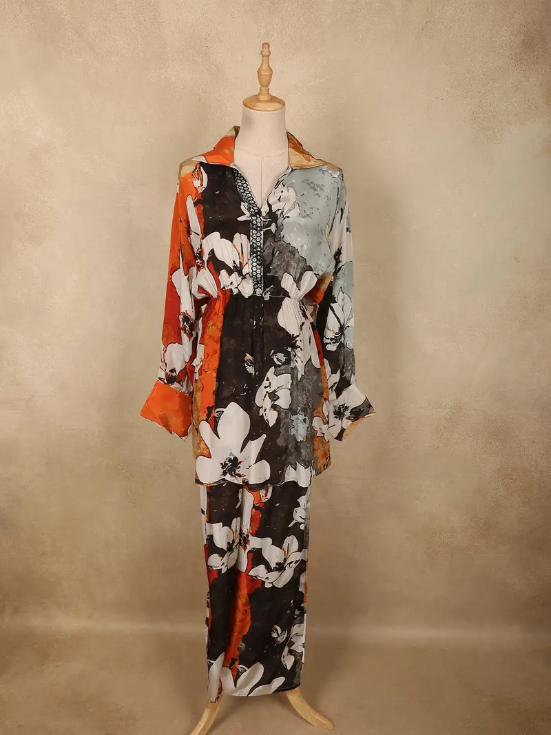 Multicolor Floral Printed Design Chiffon Peplum Palazzo Suit 1