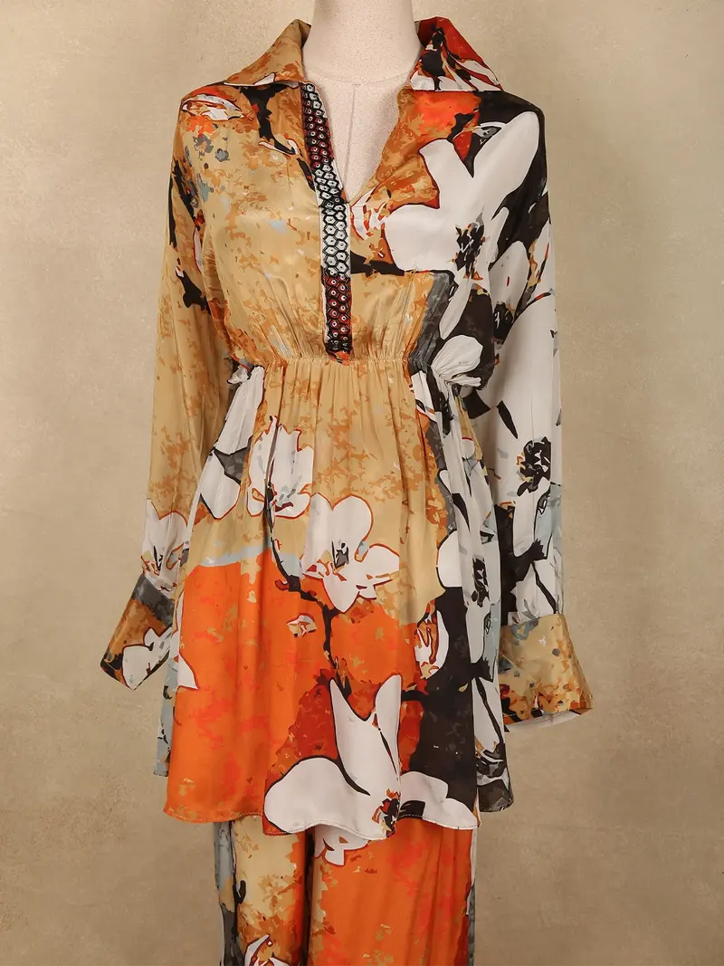 Multicolor Floral Printed Design Chiffon Peplum Palazzo Suit 2