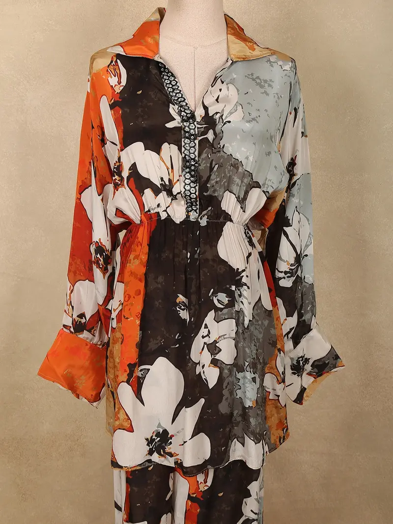 Multicolor Floral Printed Design Chiffon Peplum Palazzo Suit 2