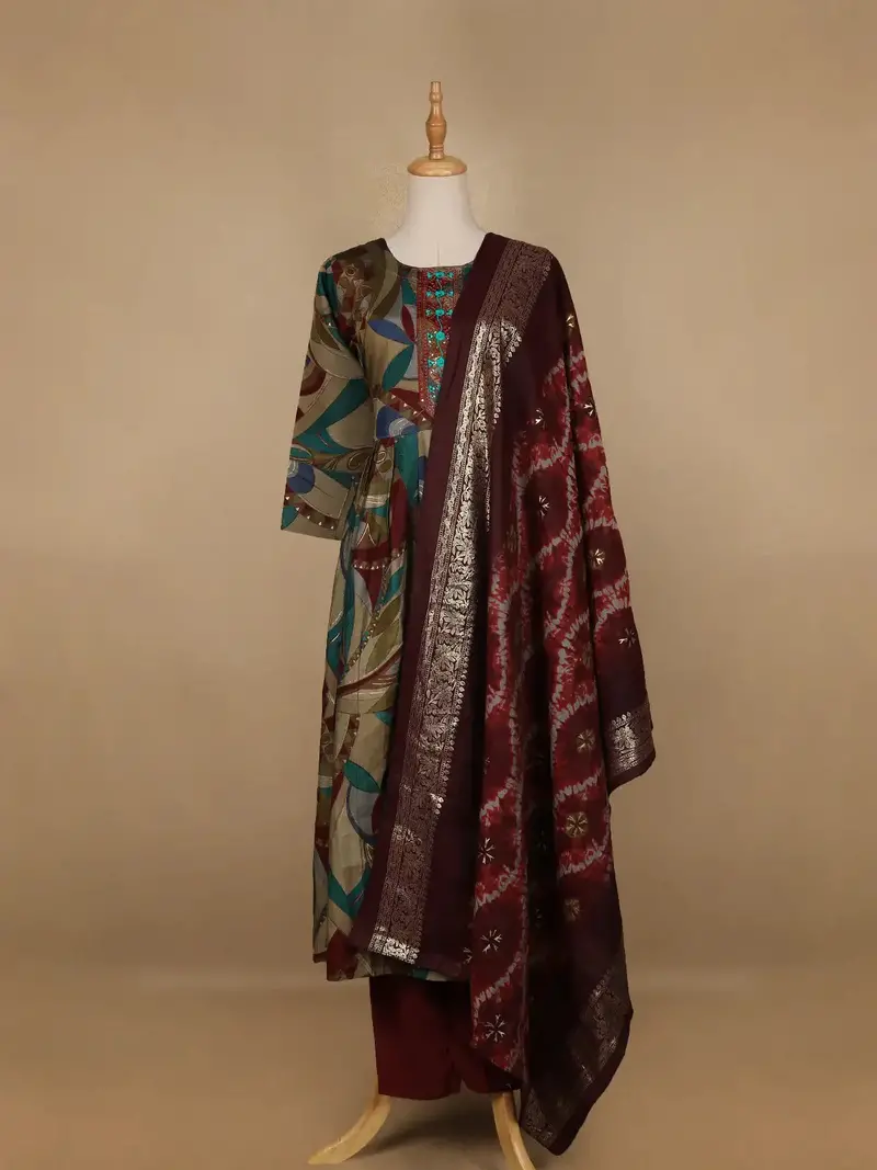 Multicolor Floral Printed Semi Silk Salwar Suit 1