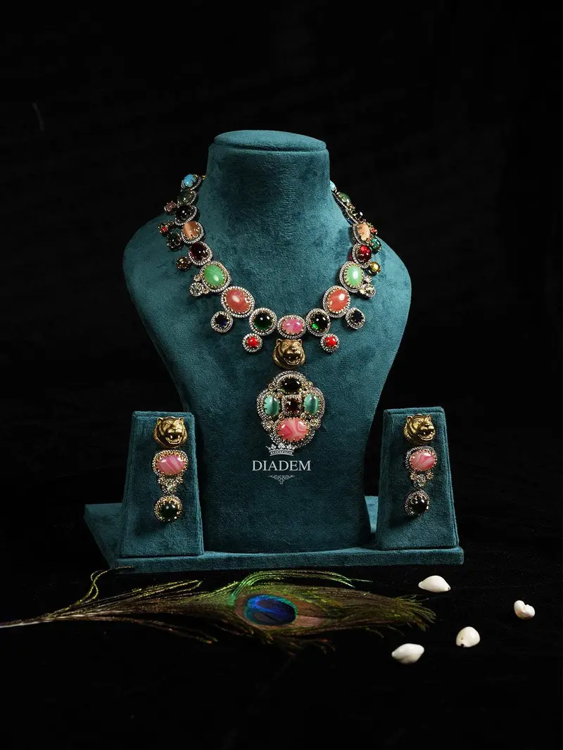 Multicolor Gemstone Necklace And Earrings Set 1
