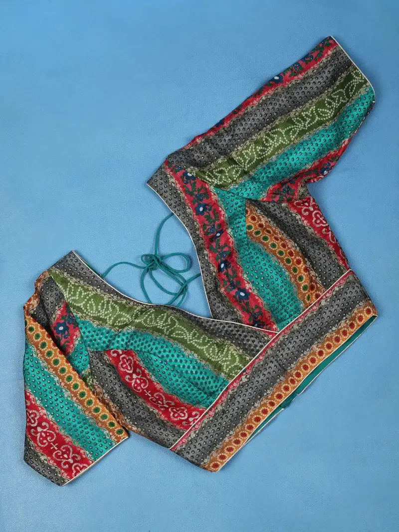 Multicolor Geometric Design Silk Readymade Blouse 1