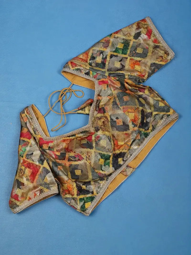 Multicolor Geometric Design Synthetic Readymade Blouse 1