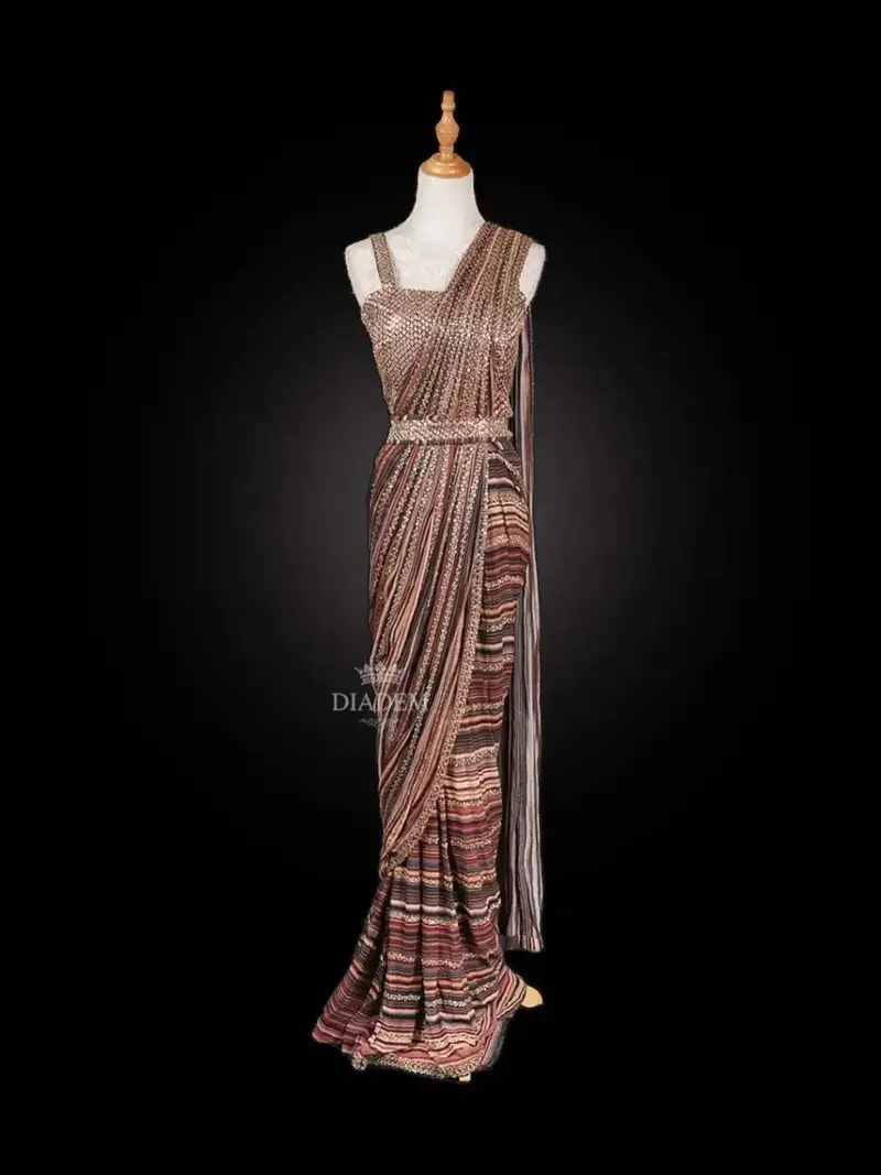 Multicolor Georgette Saree Adorned In Sequins With Blouse And Waist Belt 1