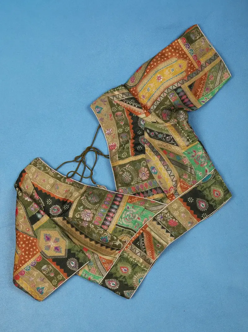 Multicolor Motifs Design Silk Readymade Blouse 1