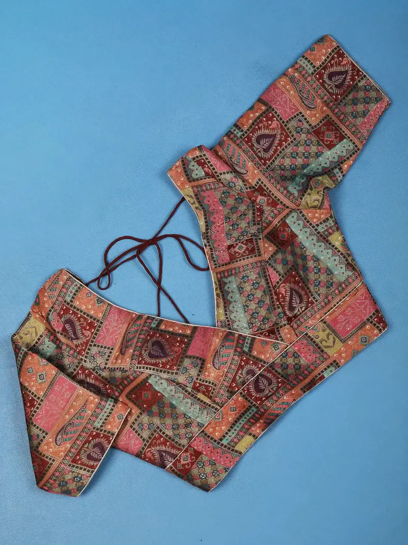 Multicolor Motifs Design Silk Readymade Blouse 1