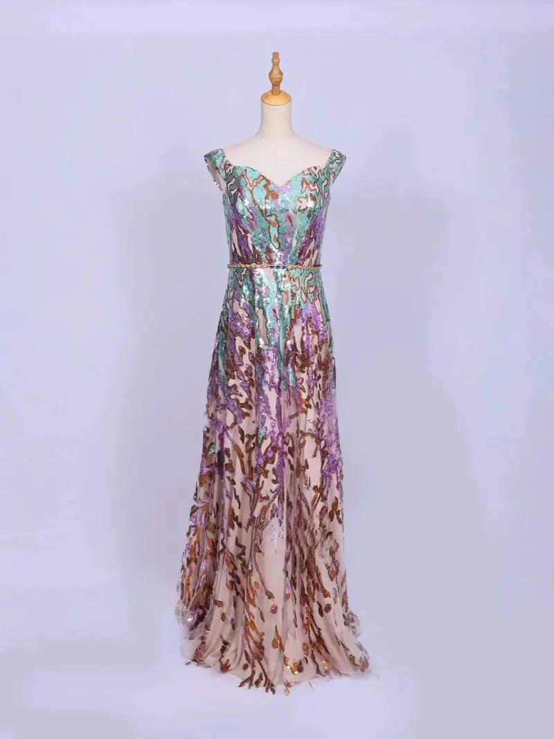 Multicolor Net Gown Embellished With Full Sequins 1