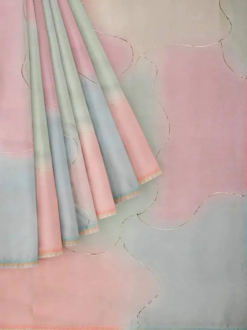 Multicolor Organza Silk Saree With Plain Body And Embroidery Border 1