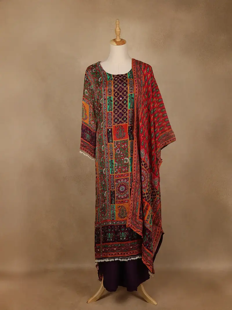 Multicolor Patchwork Print Synthetic Palazzo Salwar Suit 2