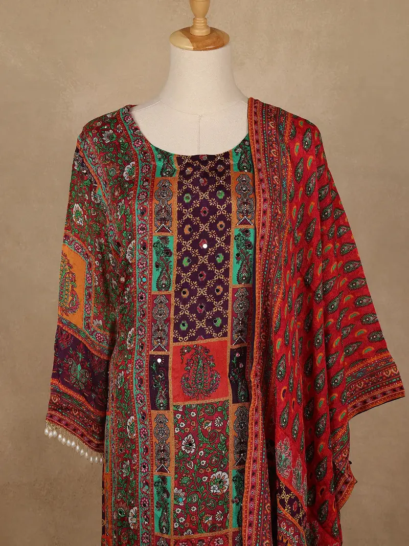 Multicolor Patchwork Print Synthetic Palazzo Salwar Suit 3