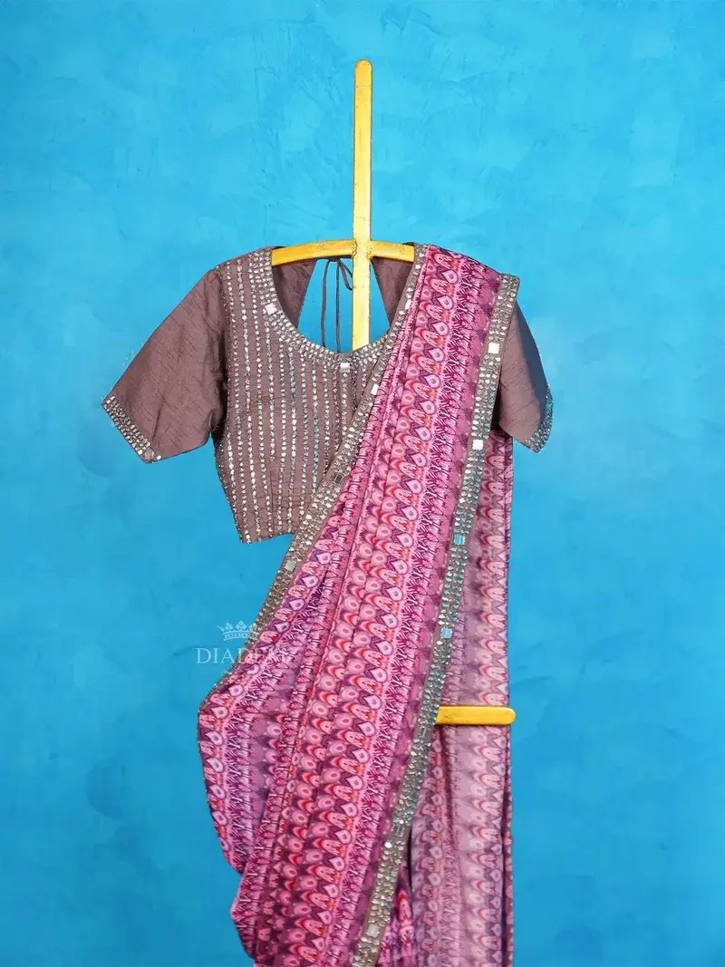 Multicolor Satin Crepe Saree Adorned With Mirror Work In Border Along With Designer Blouse 2