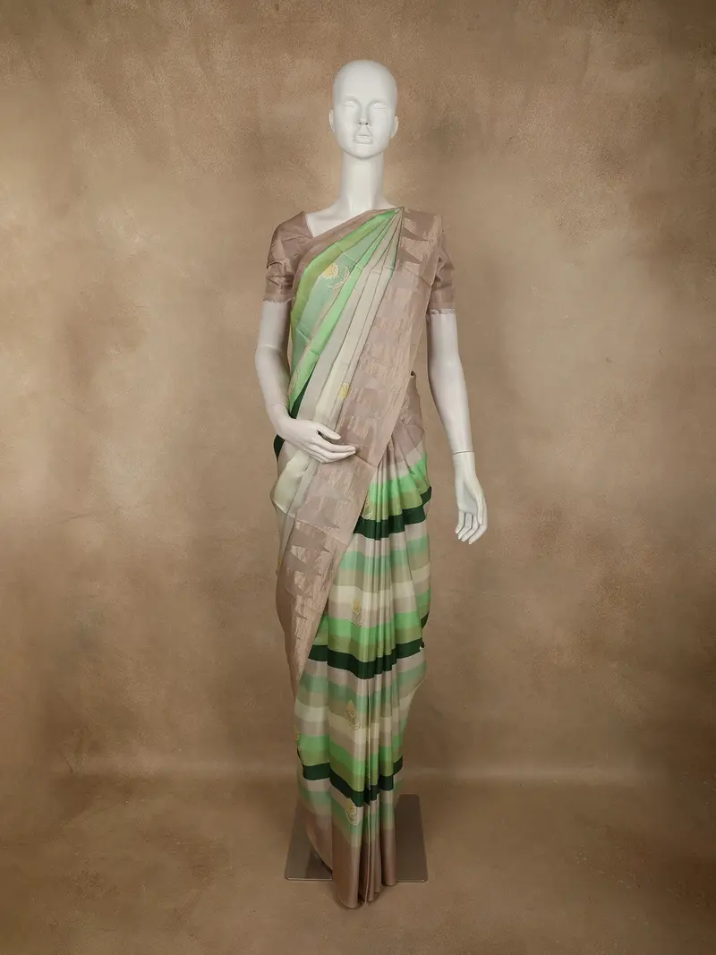 Multicolor Striped Woven Design Pure Crepe Silk Saree With Contrast Temple Border 1