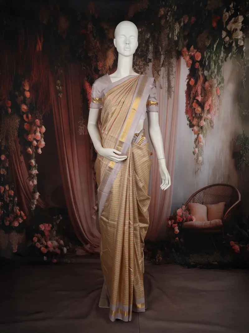 Multicolor Striped Woven Design Pure Kanchipuram Silk Saree With Contrast  Zari Border 1