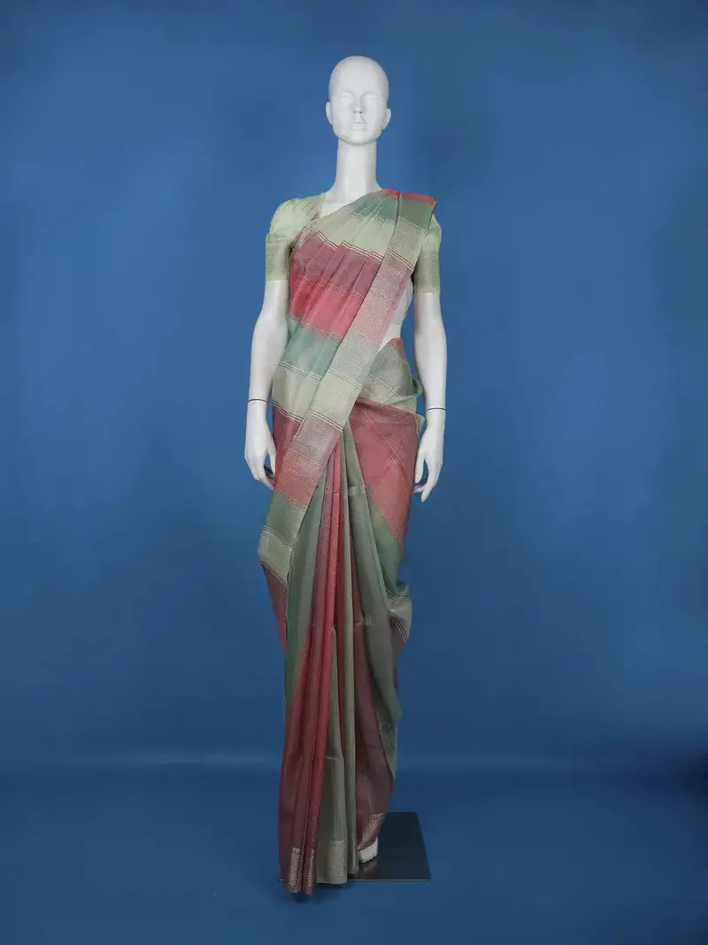 Multicolor Stripes Design Semi Tussar Saree 1