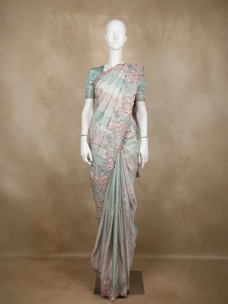 Multicolour Embroidered Soft Tissue Banarasi Saree With Designer Border 1