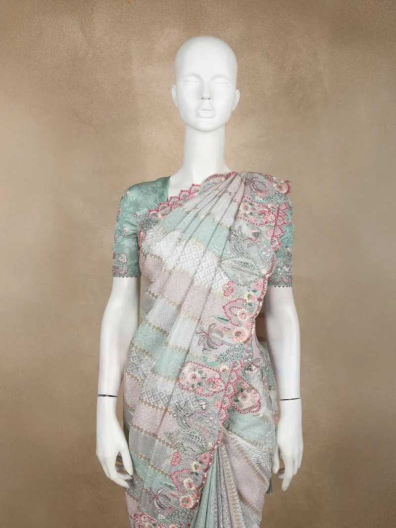 Multicolour Embroidered Soft Tissue Banarasi Saree With Designer Border 2