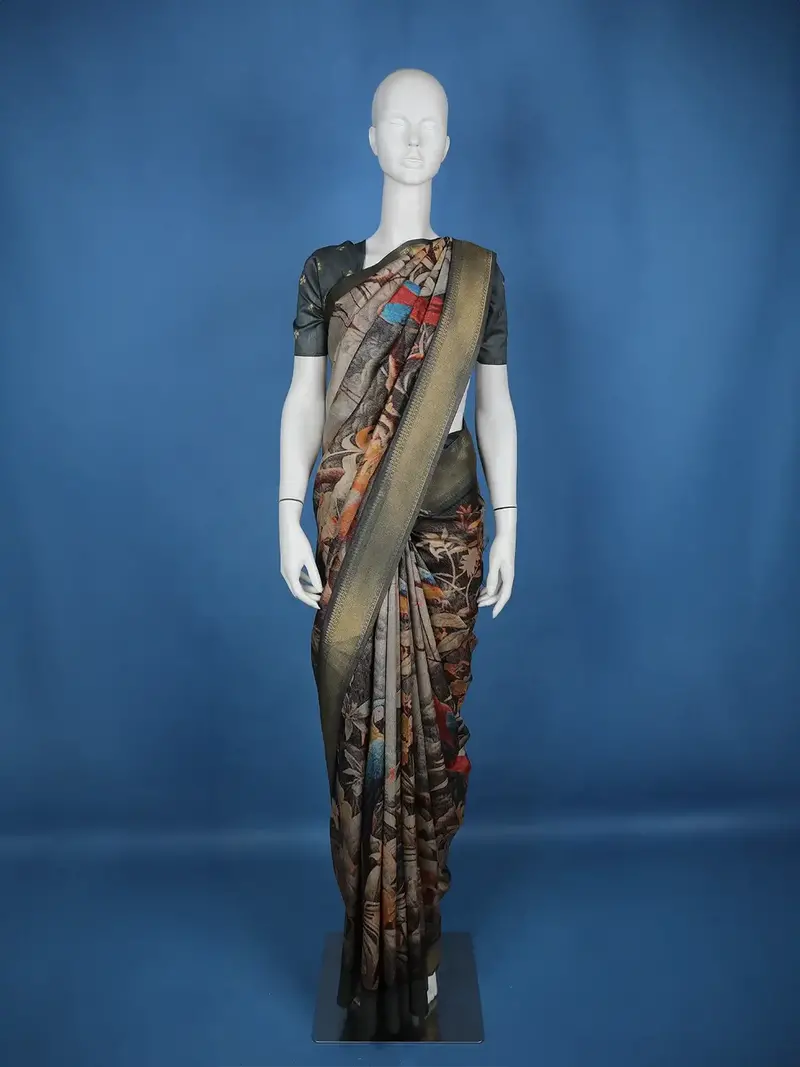 Multicolour Floral Designed Semi Tussar Saree 1