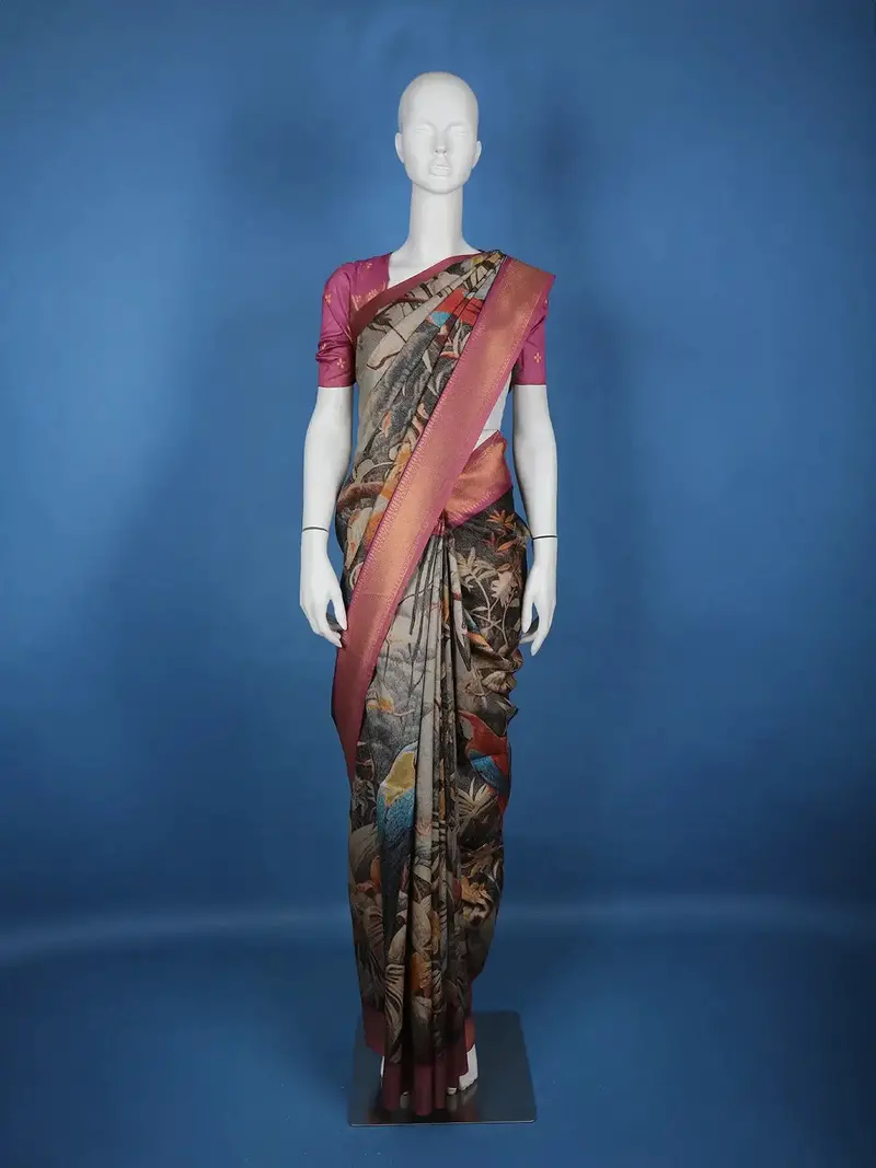 Multicolour Floral Designed Semi Tussar Saree 1