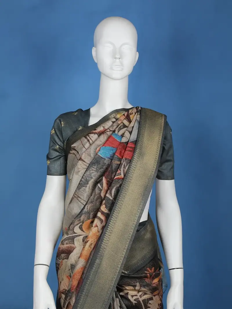 Multicolour Floral Designed Semi Tussar Saree 2