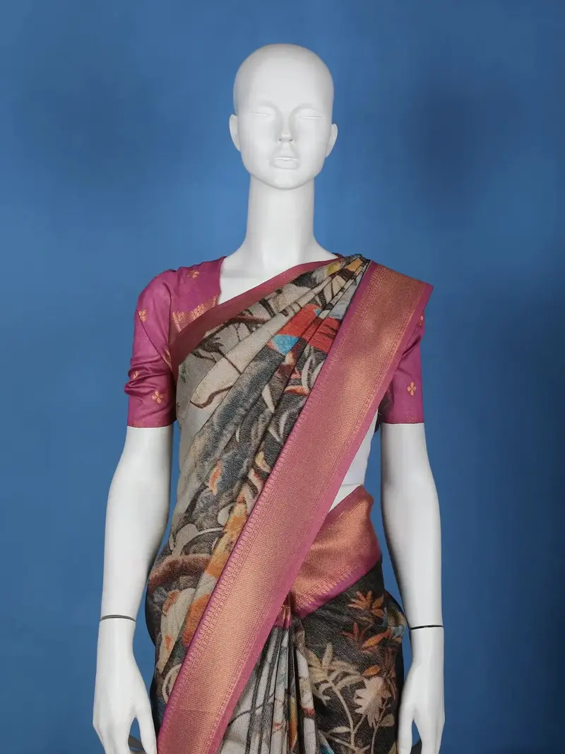 Multicolour Floral Designed Semi Tussar Saree 2
