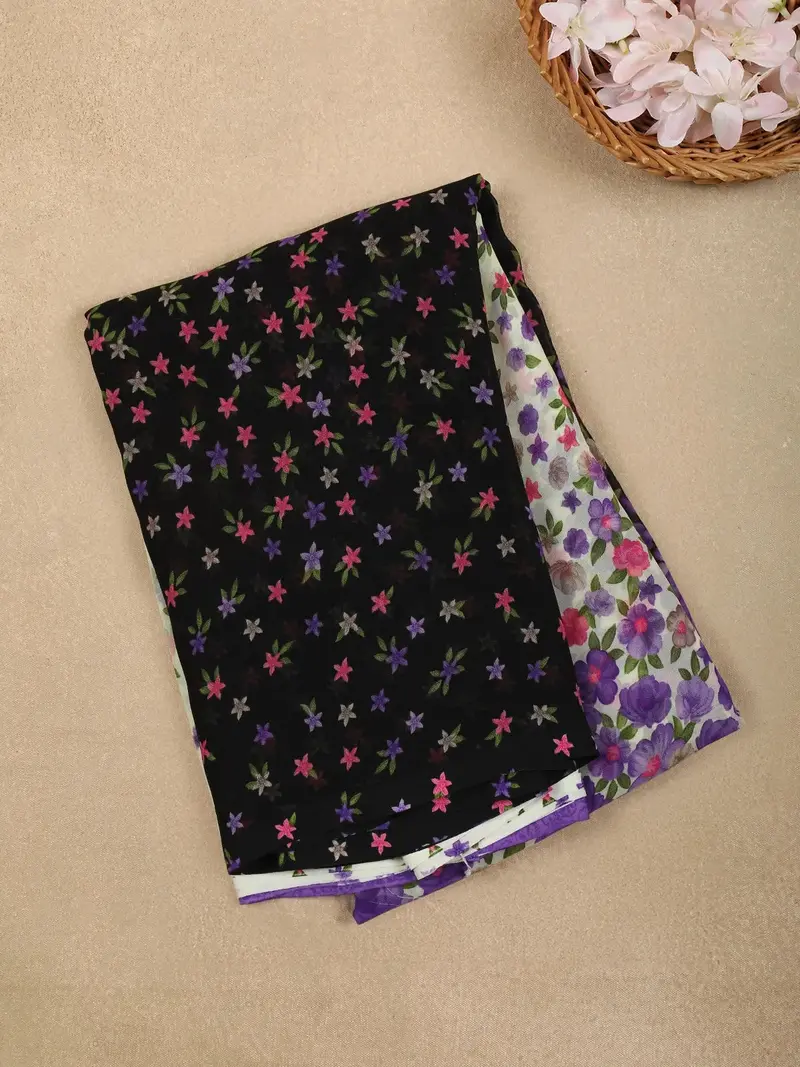 Multicolour Floral Printed Georgette Saree With Matching Blouse 1