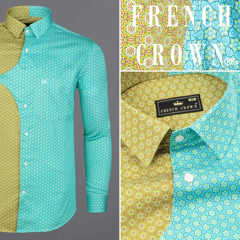 Murky Green And Downy Blue Super Soft Premium Cotton Designer Shirt 1