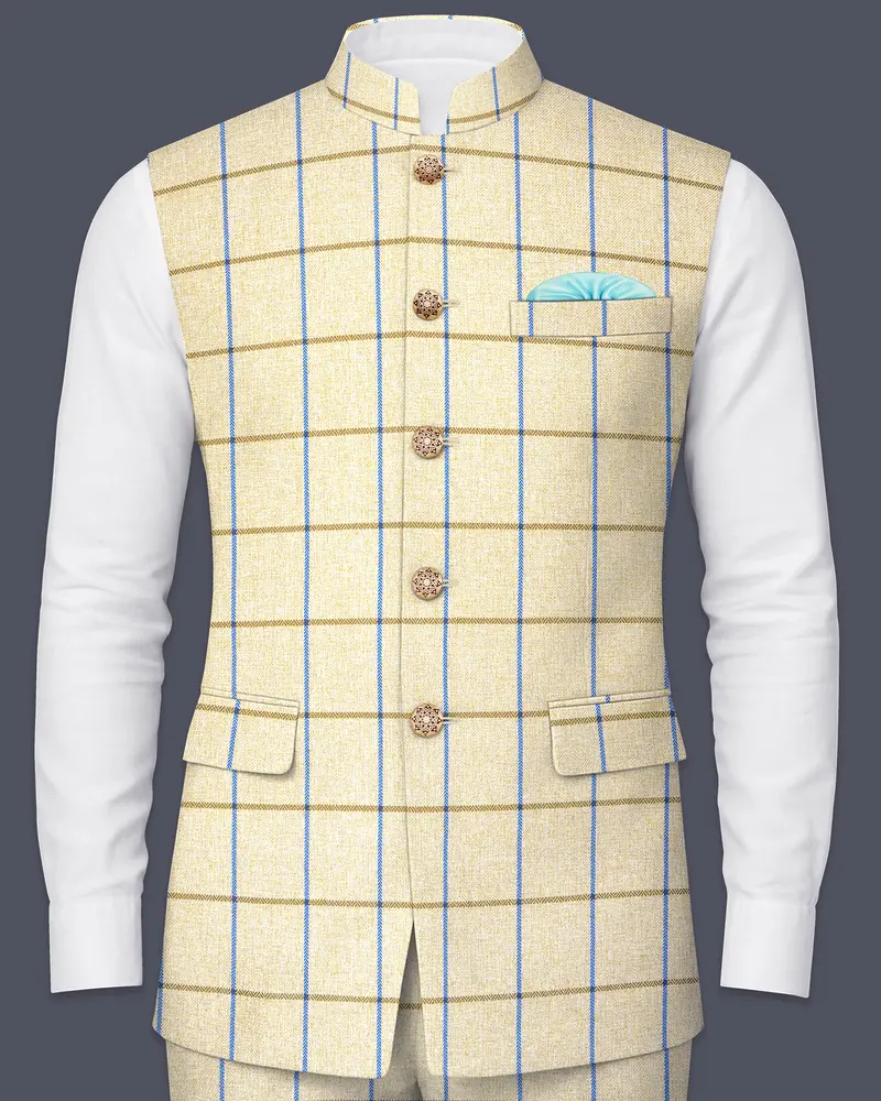 Mushroom Light Brown Checkered Bandhgala Nehru Jacket 1