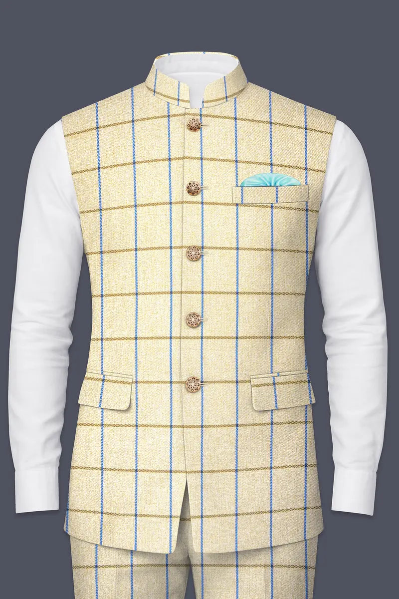 Mushroom Light Brown Checkered Bandhgala Nehru Jacket 2