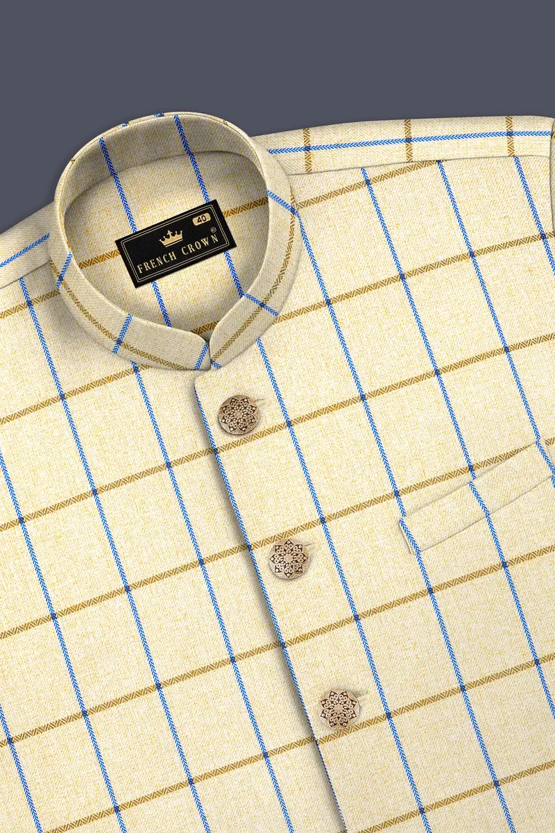 Mushroom Light Brown Checkered Bandhgala Nehru Jacket 5