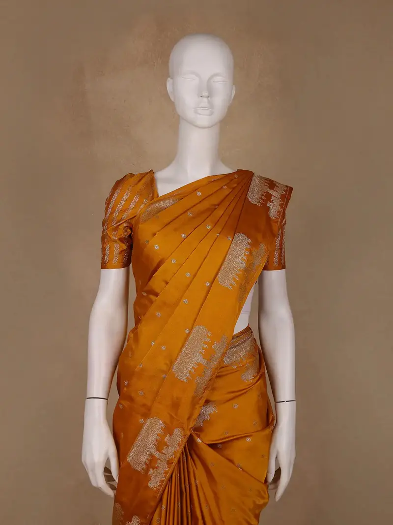 Mustard Butta Design Tussar Silk Saree 2