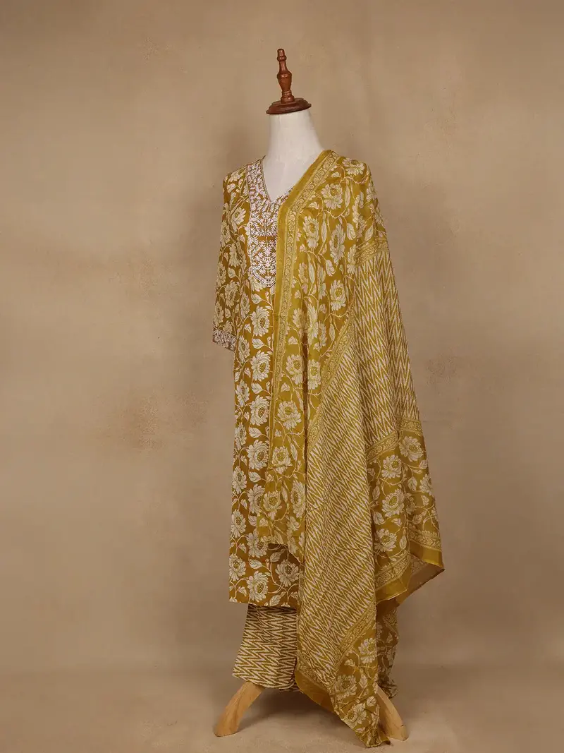 Mustard Floral Design Printed Cotton Salwar Suit 3